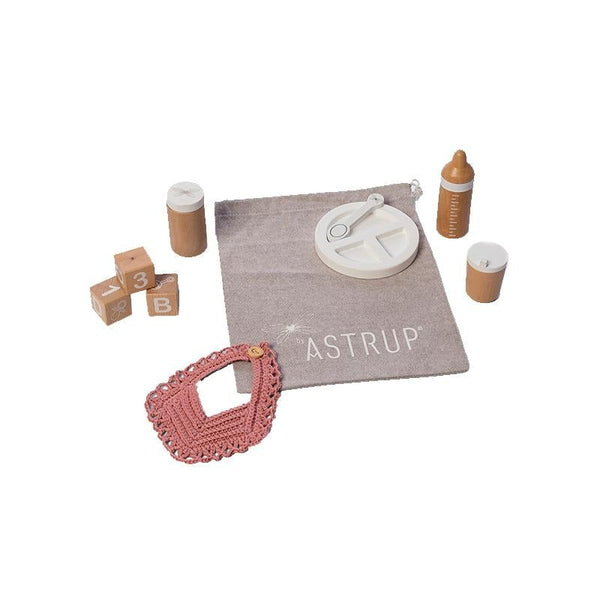 Set hranire papusi, 9 piese inclusiv un saculet, +10 luni, byAstrup - Manute Creative