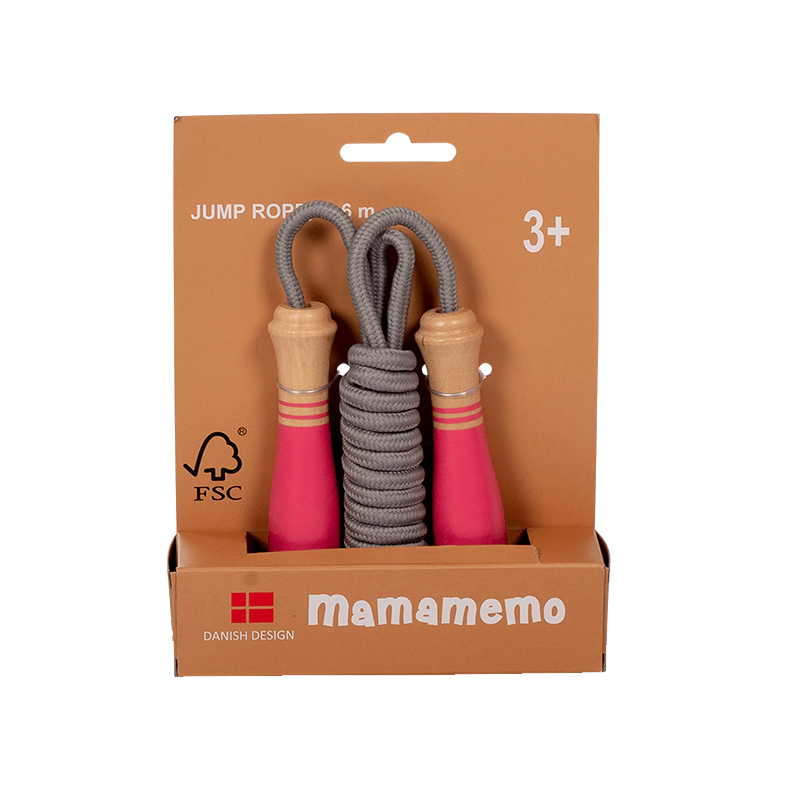 Coarda sarit cu manere din lemn FSC, 3+ rosu pal, MamaMemo - Manute Creative