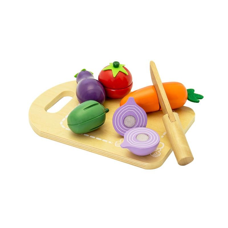 Set blat de taiat cu legume de jucarie, din lemn, MamaMemo - Manute Creative