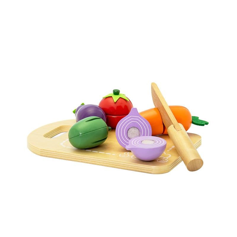 Set blat de taiat cu legume de jucarie, din lemn, MamaMemo