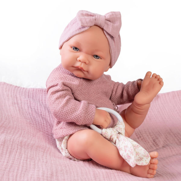 Papusa Bebe My First Reborn Fetita Alejandra cu Livret de Familie, Corp din Tesatura, cu Diadema pentru Tine, 52 cm, +3 ani, Antonio Juan