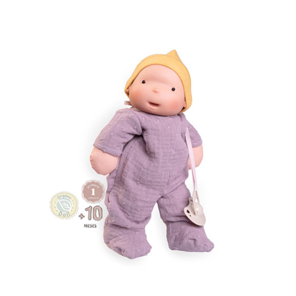 Papusa Organica Ariel Lila, cu Fata din Silicon, 26 cm, +10 Luni, Antonio Juan