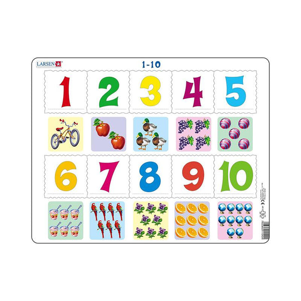 Puzzle maxi Numerele de la 1 la 10 si imagini, orientare tip vedere, 10 de piese, Larsen 
