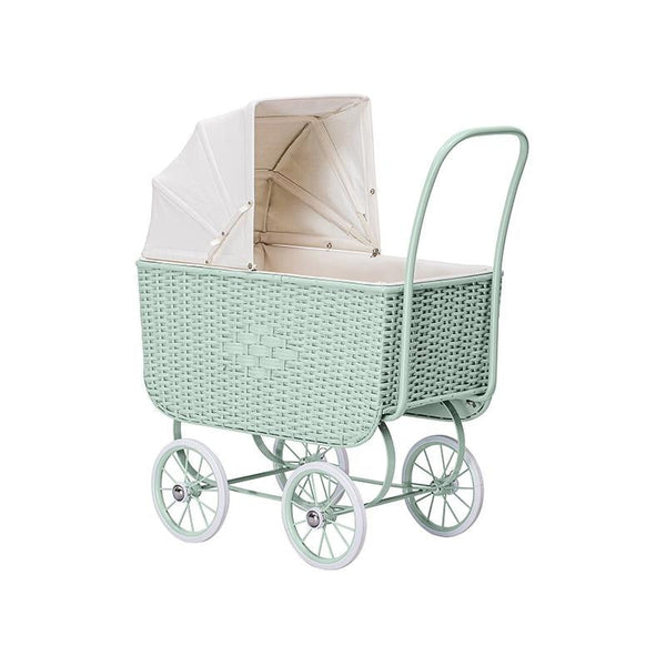Carucior papusi ratan verde retro cu saltea inclusa, +3 ani, byAstrup - Manute Creative