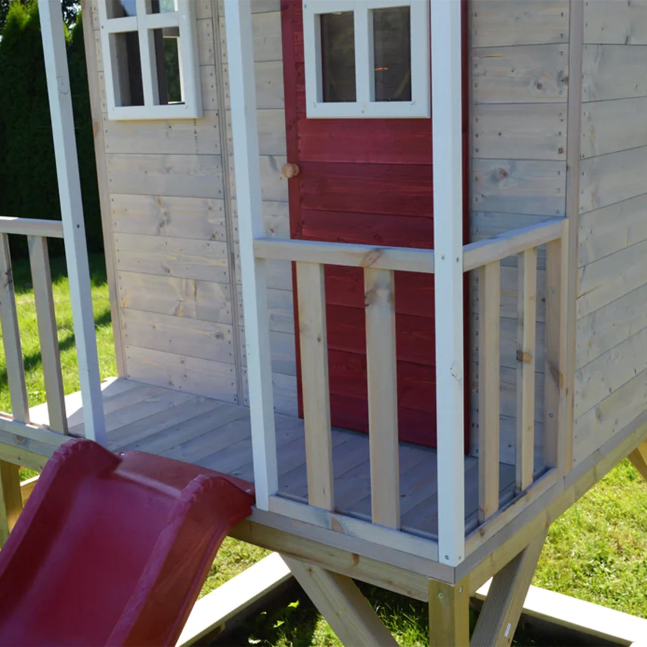 Casuta de gradina pentru copii, Nordic Adventure House cu platforma, loc pentru nisip, tobogan si leagan, +3ani, Wendi Toys
