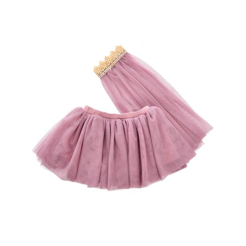 Set costum Fusta si voal cu coronita din tul pentru fetite 3-5 ani, roz, byASTRUP