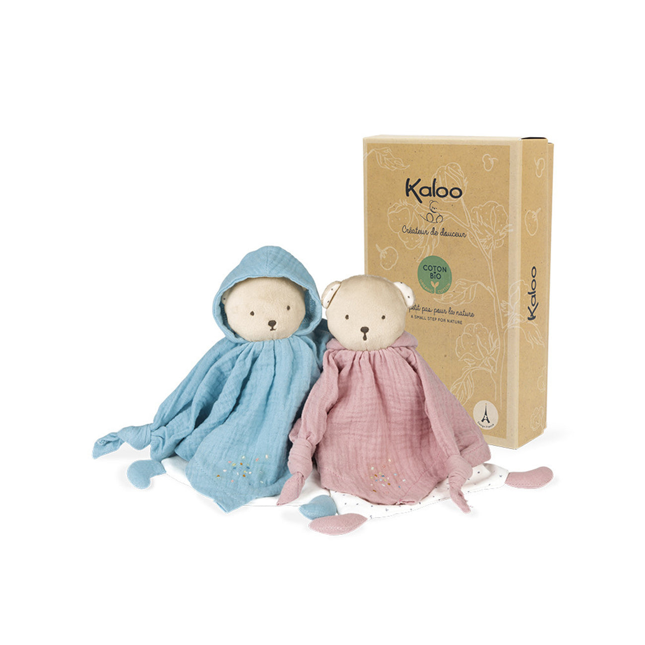 Jucarie doudou Ursulet, din bumbac organic, roz, 20 cm, +0 luni, Kaloo