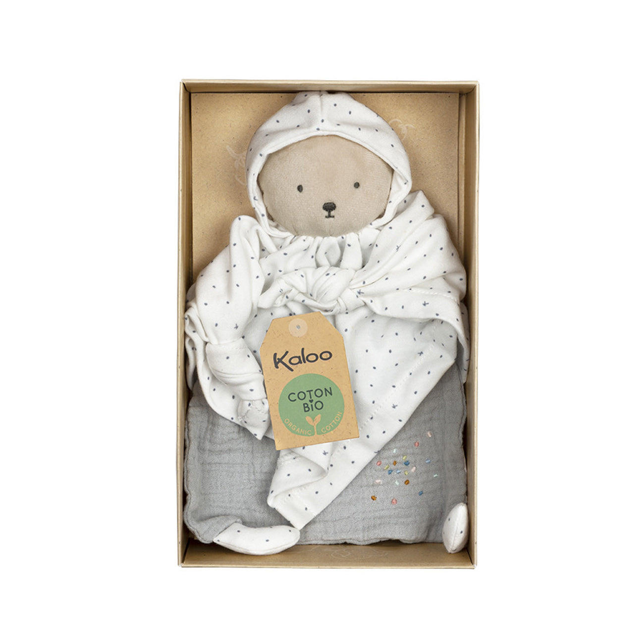 Jucarie doudou Ursulet, din bumbac organic, gri, 20 cm, +0 luni, Kaloo