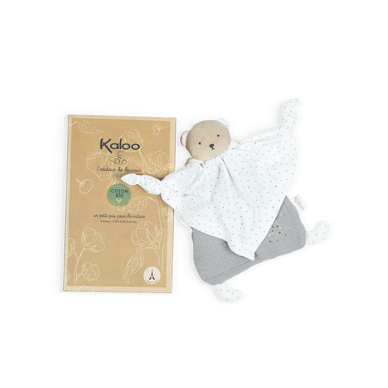 Jucarie doudou Ursulet, din bumbac organic, gri, 20 cm, +0 luni, Kaloo