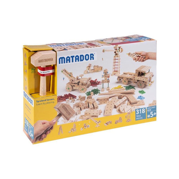 Set cuburi de constructie din lemn Explorer 318 piese, +5 ani, Matador - Manute Creative