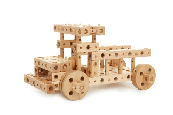 Set constructie mecanica din lemn Pony 01, 120 piese, Pony