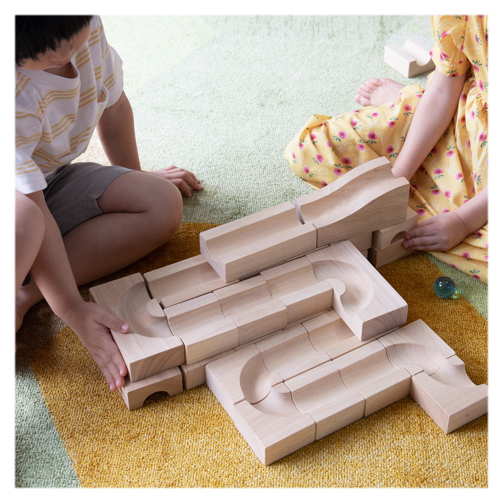 Traseu modular din lemn cu bile, 40 de piese, Guidecraft