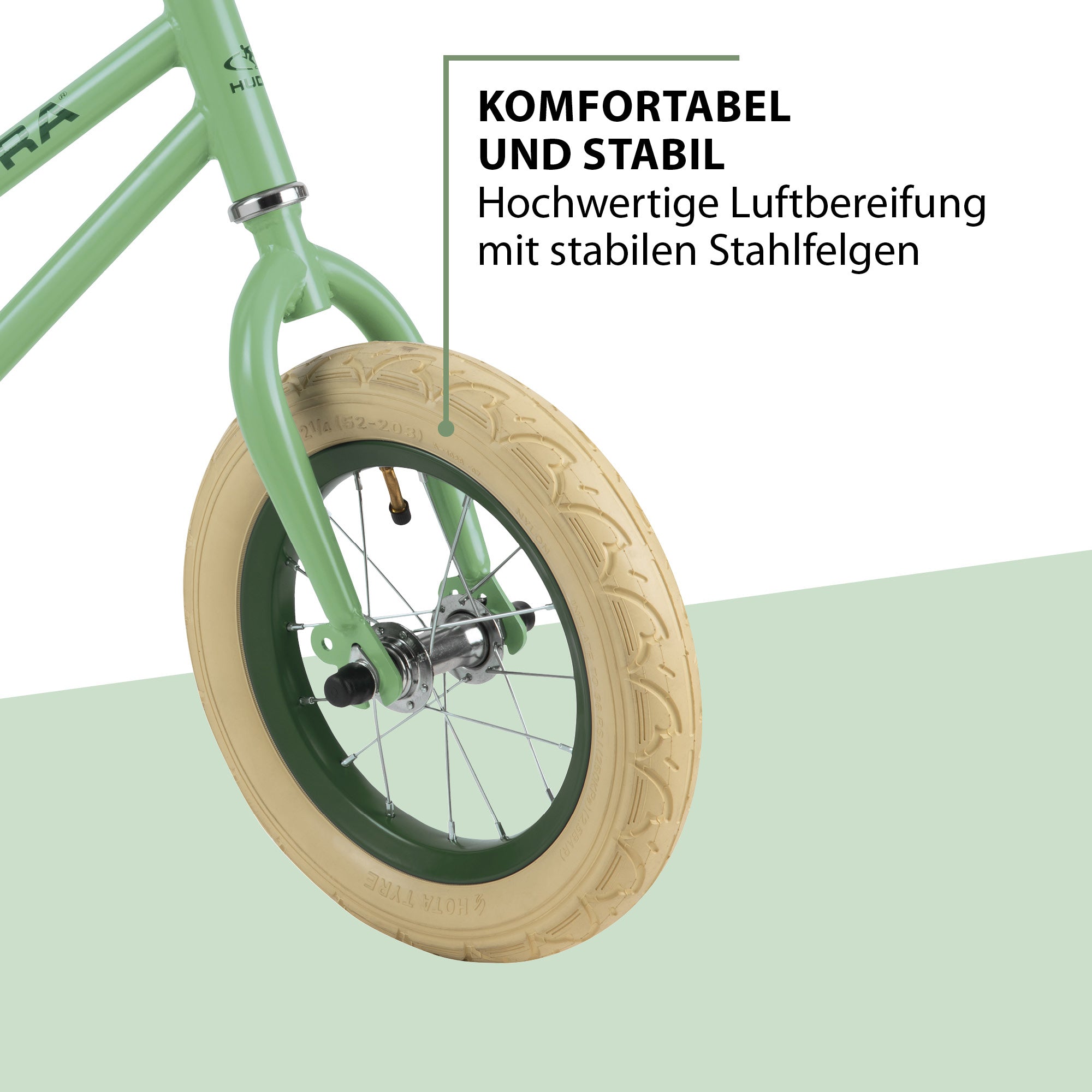 Bicicletă De Echilibru Retro Verde Cu Cos, Buzunar Si Claxon Vintage, Hudora