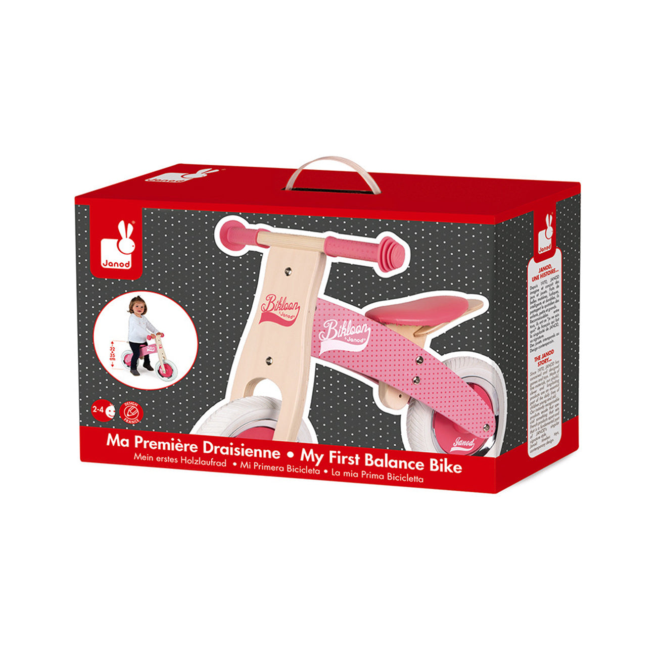 Bicicleta fara pedale, din lemn, roz, +2 ani, Janod