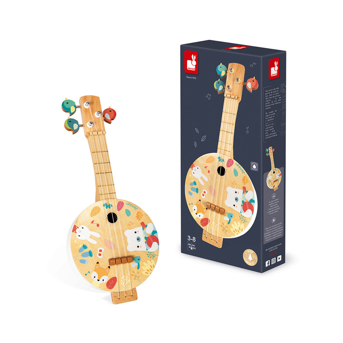 Mandolina, din lemn, multicolor, +3 ani, Janod