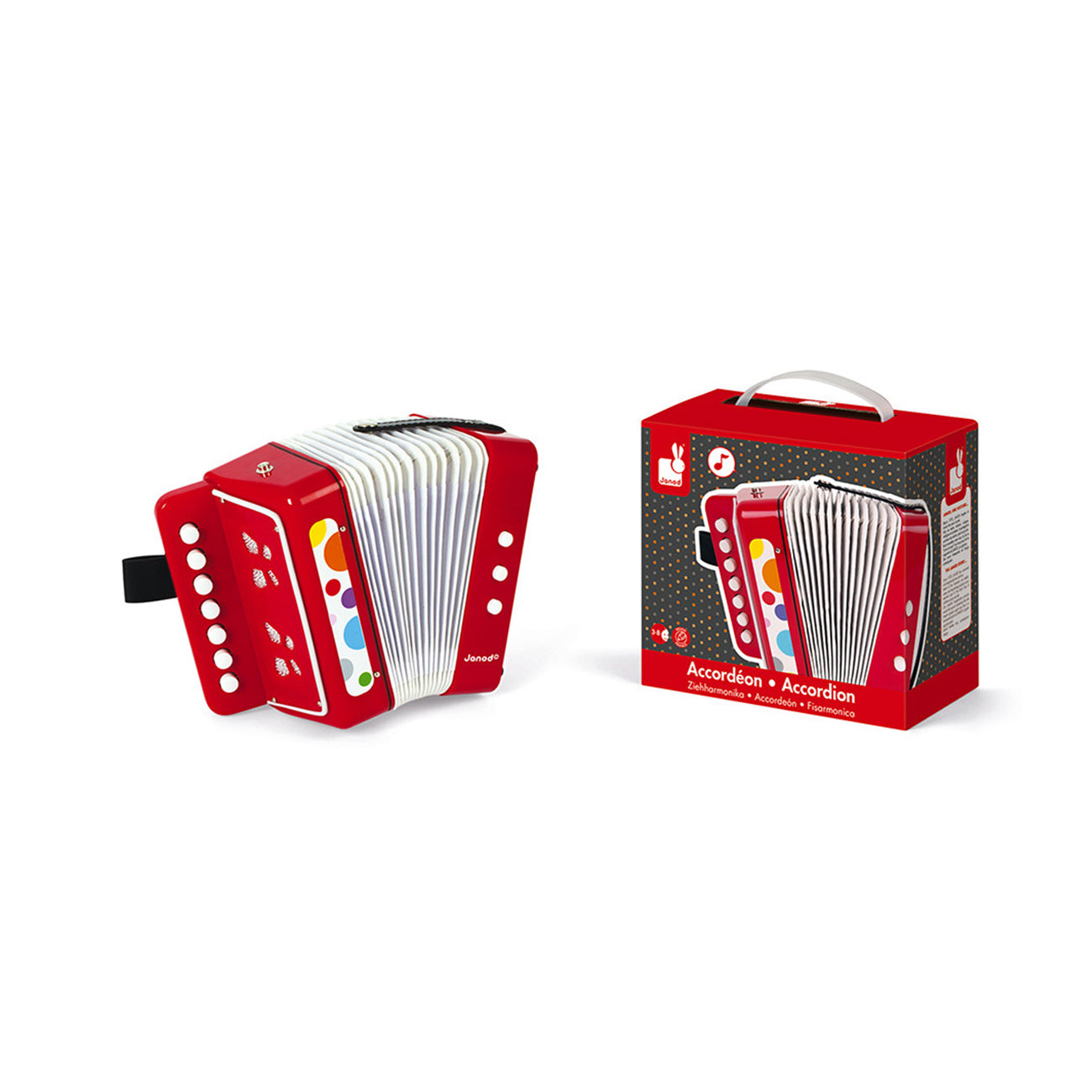 Acordeon, din lemn, rosu, +3 ani, Janod