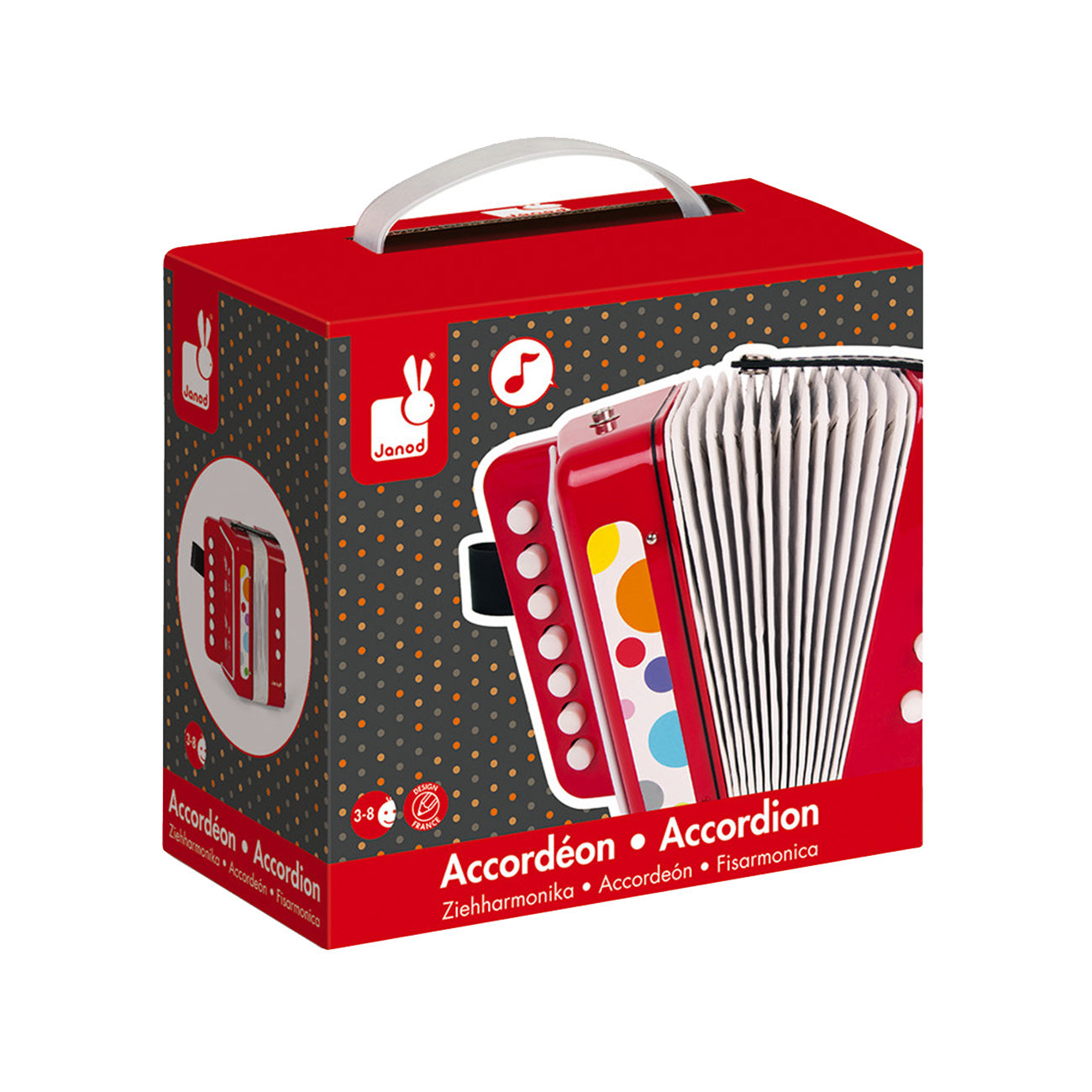 Acordeon, din lemn, rosu, +3 ani, Janod