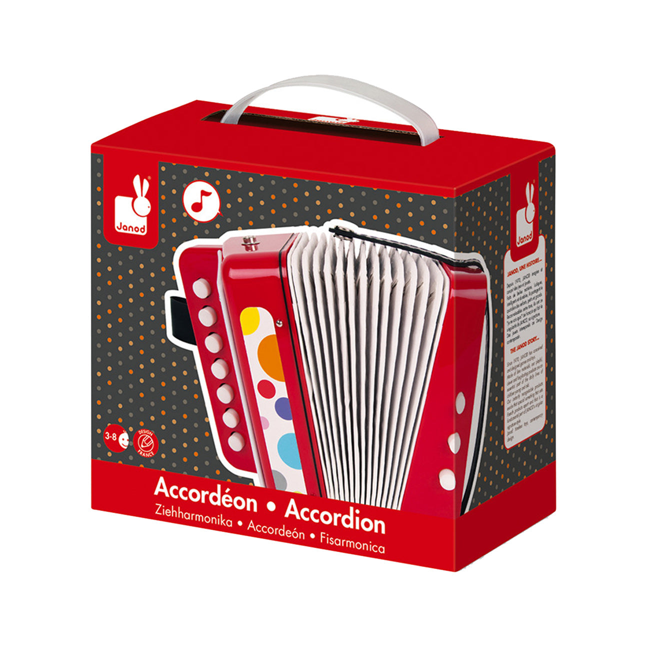 Acordeon, din lemn, rosu, +3 ani, Janod