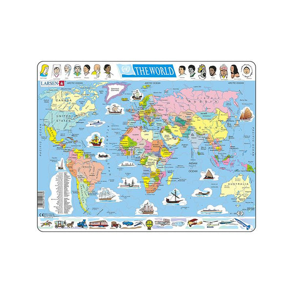 Puzzle maxi Harta politica a lumii, orientare tip vedere,  107 piese, Larsen