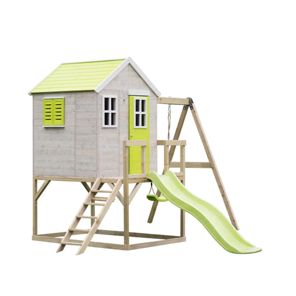 Casuta de gradina pentru copii Lime Lodge cu platforma, tobogan si leagan, +3ani, Wendi Toys