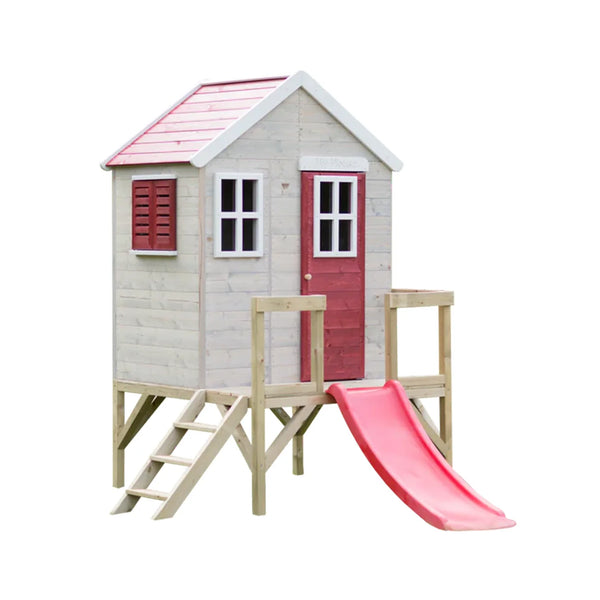 Casuta de gradina pentru copii, My Red Cottage House cu platforma si tobogan, +3ani, Wendi Toys