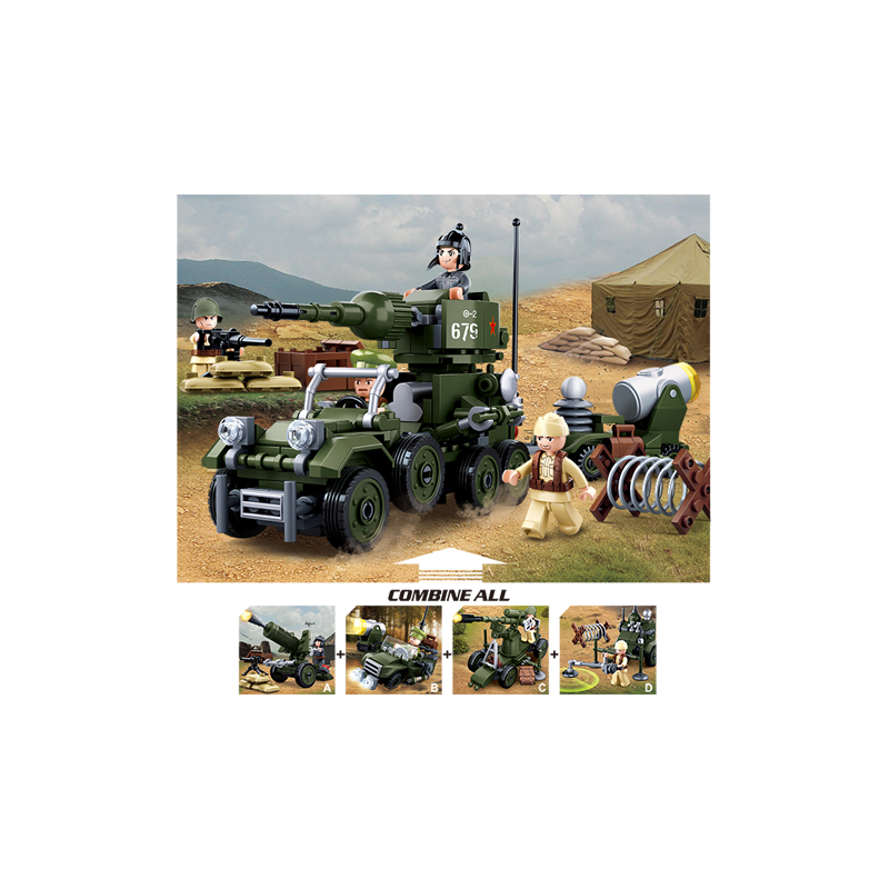 Set de constructie Al II-lea Razboi Mondial-4in1 Army un singur model, 76 piese, Sluban