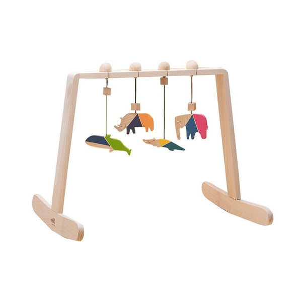 Centru de activitati pentru bebelusi Baby Gym, cu 4 jucarii colorate animale, lemn, Mobbli - Manute Creative