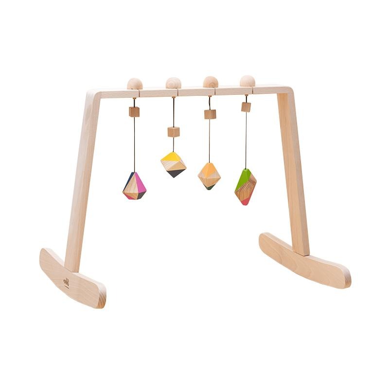 Centru de activitati pentru bebelusi Baby Gym, cu 4 jucarii colorate corpuri geometrice, lemn, Mobbli - Manute Creative