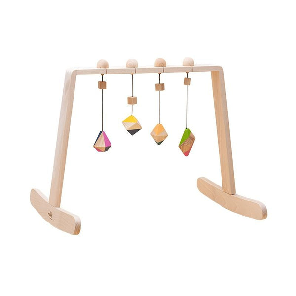 Centru de activitati pentru bebelusi Baby Gym, cu 4 jucarii colorate corpuri geometrice, lemn, Mobbli - Manute Creative