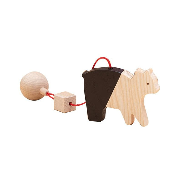 Jucarie din lemn urs, natur-negru, pentru carusel / centru de activitati, Mobbli - Manute Creative
