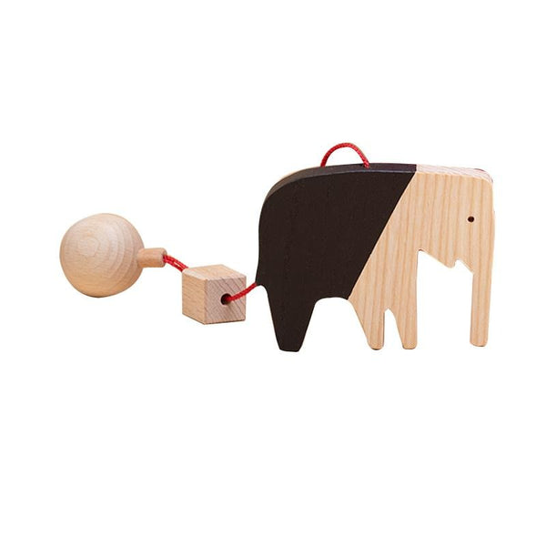Jucarie din lemn elefant, natur-negru, pentru carusel / centru de activitati, Mobbli - Manute Creative