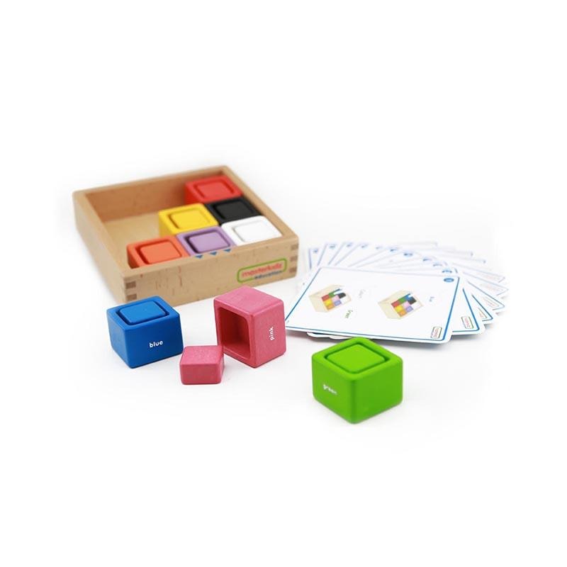 Set educativ cuburi si patrate-recipient, din lemn,+2 ani, Masterkidz