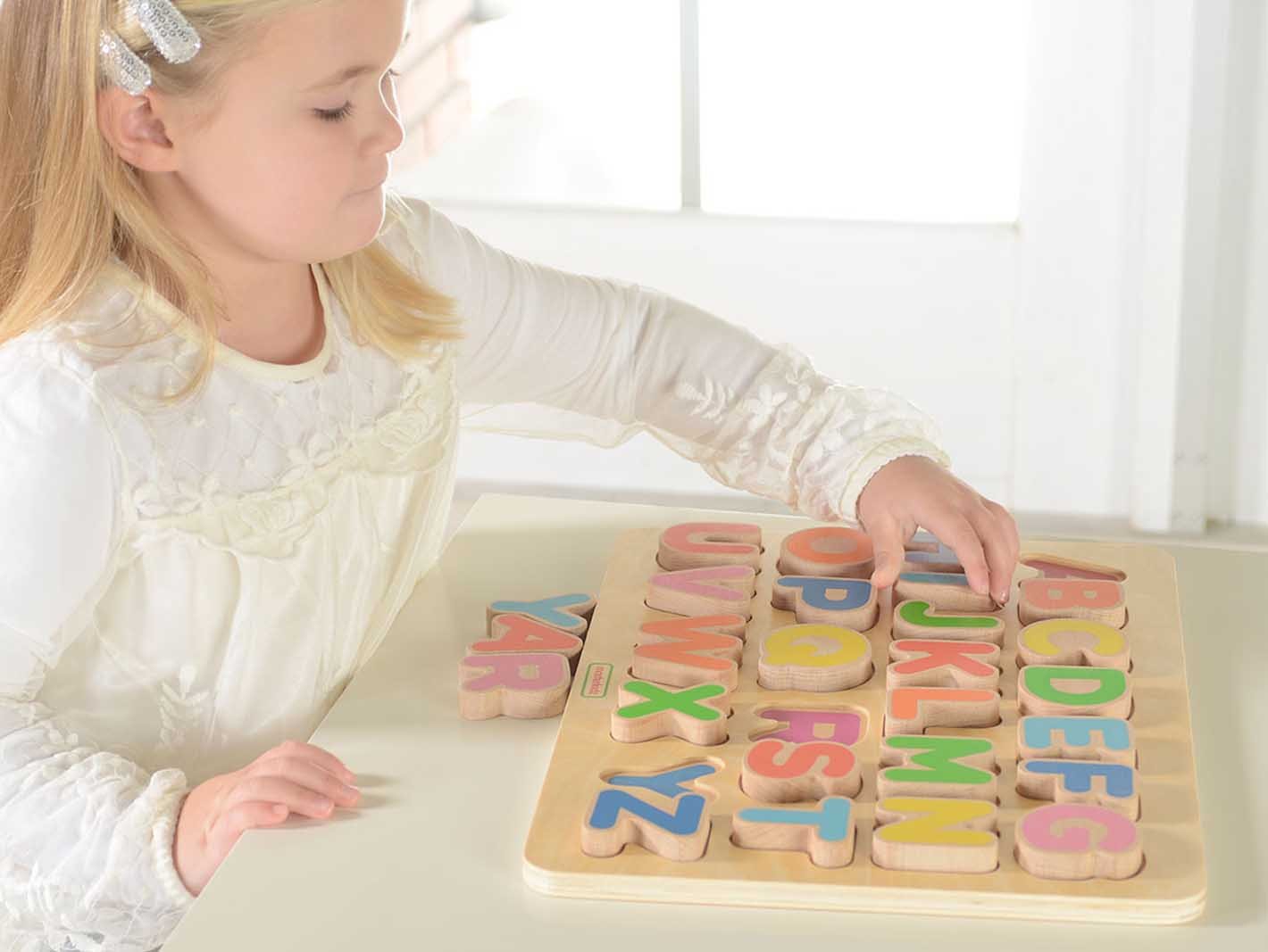 Puzzle 3D alfabet litere mari, din lemn, +3 ani, Masterkidz