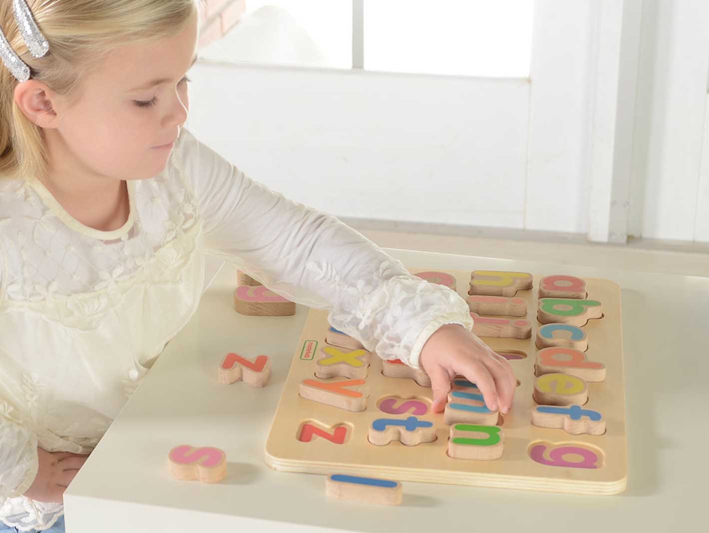 Puzzle 3D alfabet litere mici, din lemn, +3 ani, Masterkidz
