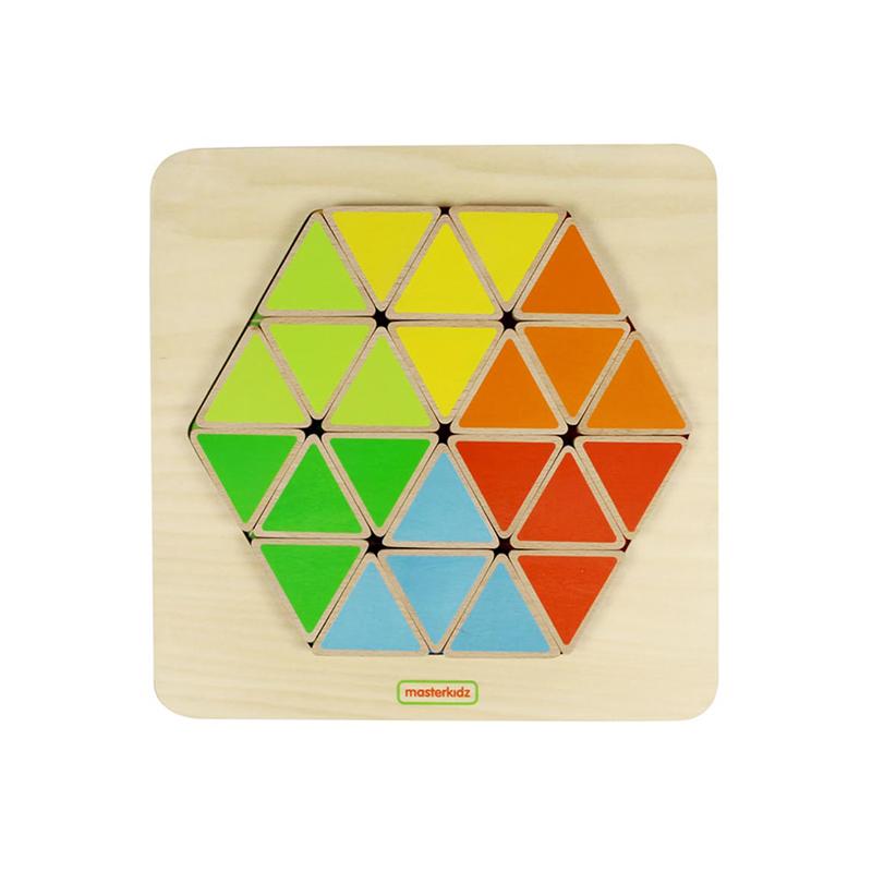 Puzzle creativ Hexagon colorat, din lemn, +3 ani, Masterkidz