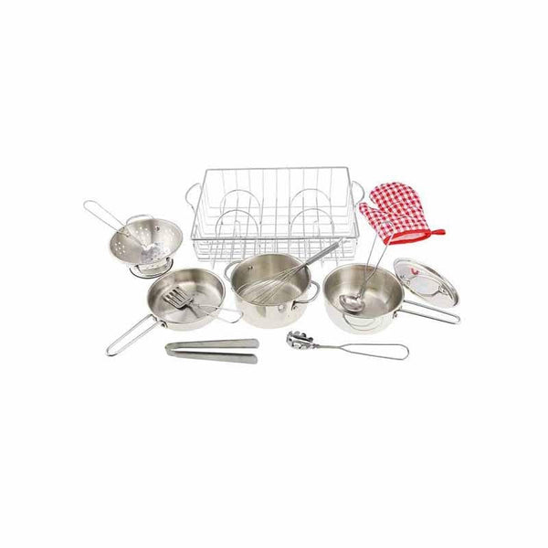 Set ustensile de bucatarie si vase de jucarie, din inox, +3 ani, Masterkidz