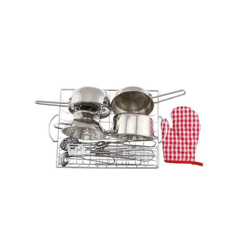 Set ustensile de bucatarie si vase de jucarie, din inox, +3 ani, Masterkidz