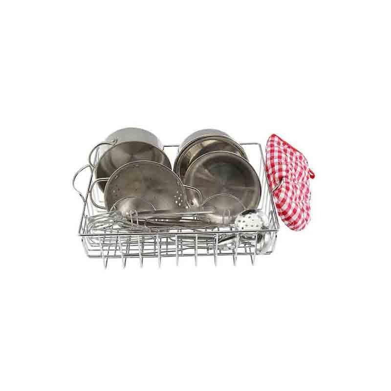Set ustensile de bucatarie si vase de jucarie, din inox, +3 ani, Masterkidz
