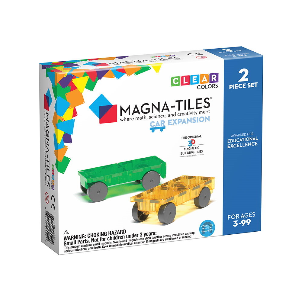 Extensie, 2 masinute Galben si Verde, Magna-Tiles