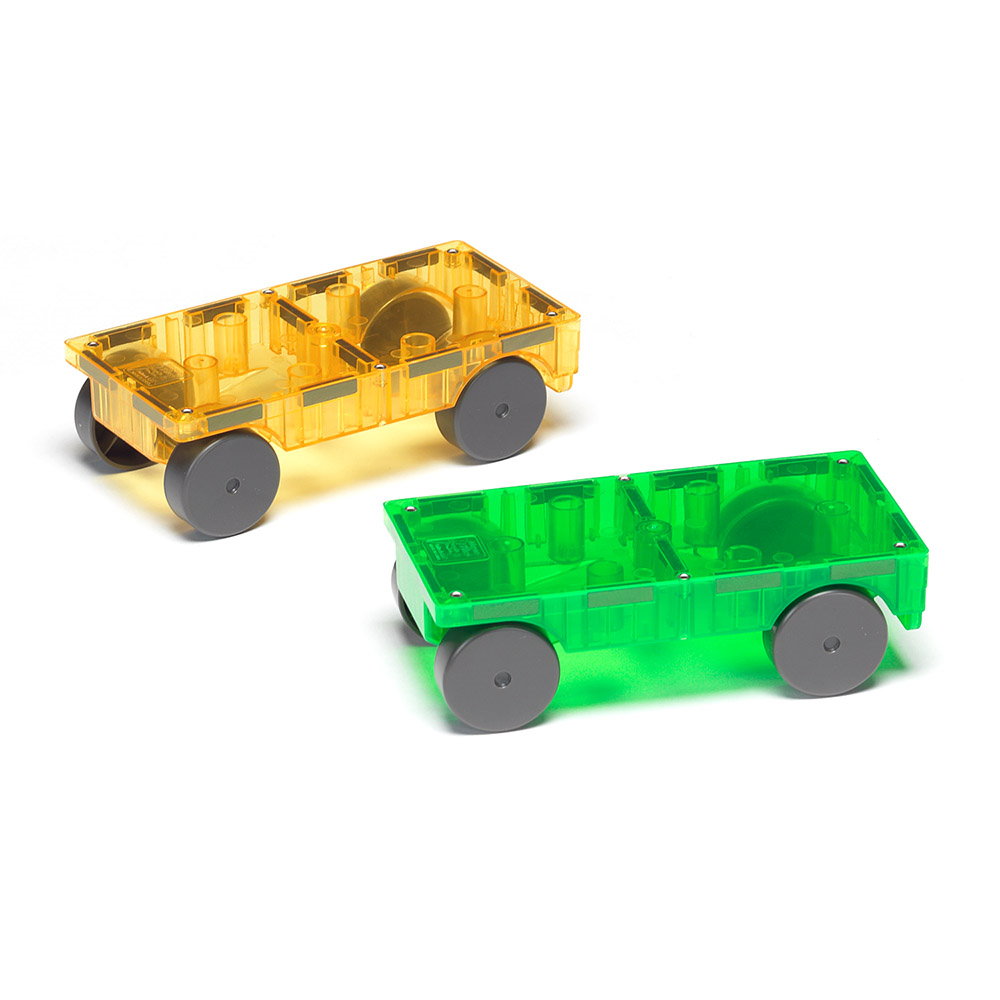 Extensie, 2 masinute Galben si Verde, Magna-Tiles