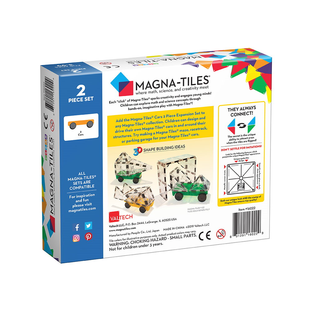 Extensie, 2 masinute Galben si Verde, Magna-Tiles
