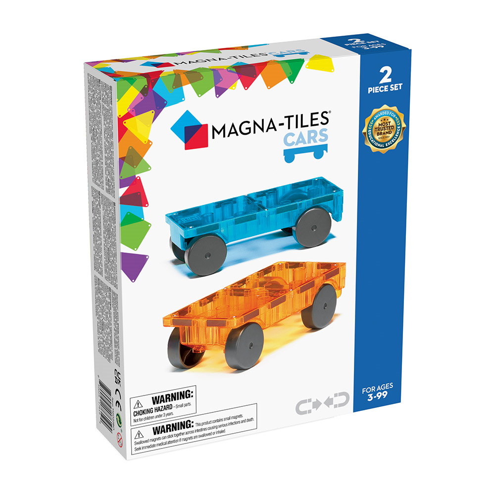Extensie, 2 masinute Albastru si Portocaliu, Magna-Tiles