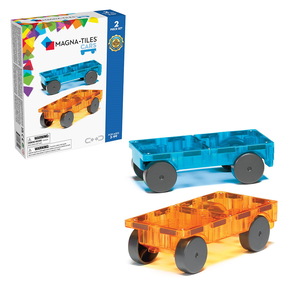 Extensie, 2 masinute Albastru si Portocaliu, Magna-Tiles