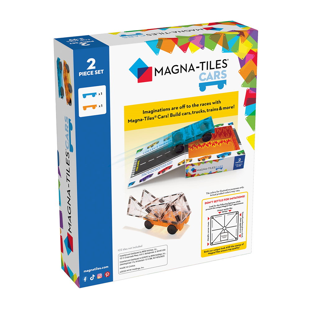 Extensie, 2 masinute Albastru si Portocaliu, Magna-Tiles