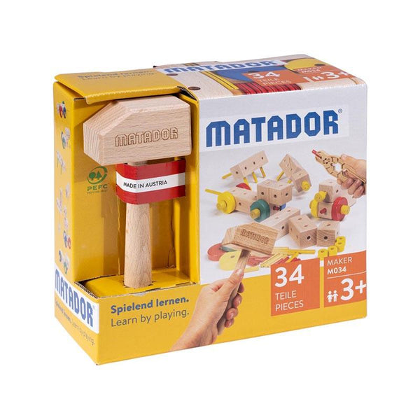 Set cuburi de constructie din lemn Maker 34 piese, +3 ani, Matador - Manute Creative