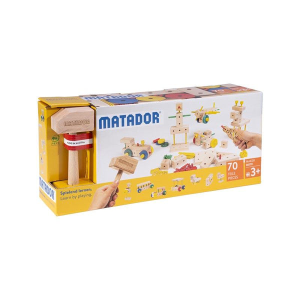 Set cuburi de constructie din lemn Maker 70 piese, +3 ani, Matador - Manute Creative