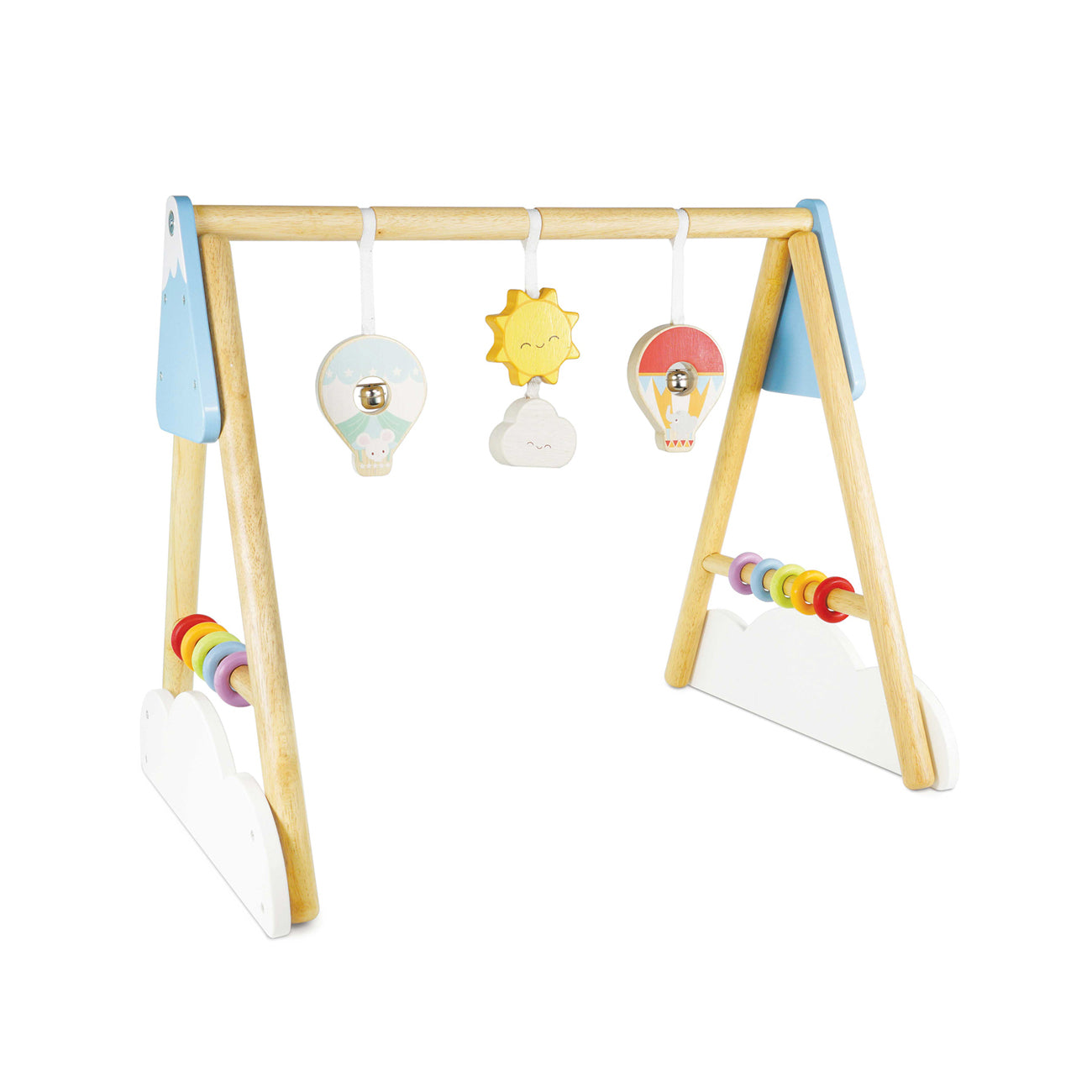 Centru de activitati pentru bebelusi Baby Gym, cu 3 jucarii colorate animale, lemn, Le toy VAN
