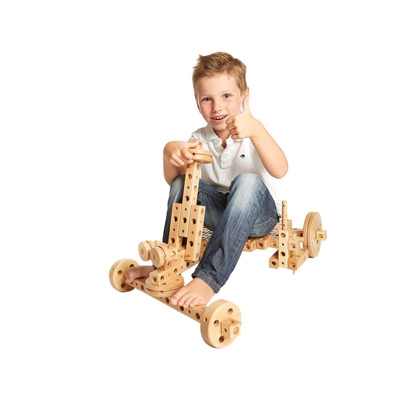 Set constructie mecanica din lemn Pony 02, 184 piese, Pony - Manute Creative