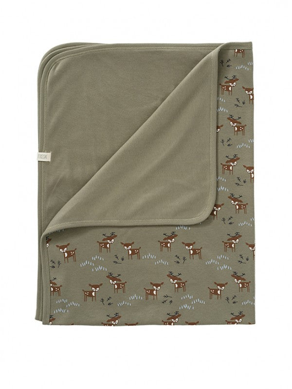 Paturica din bumbac organic, cu model Deer Olive, Fresk