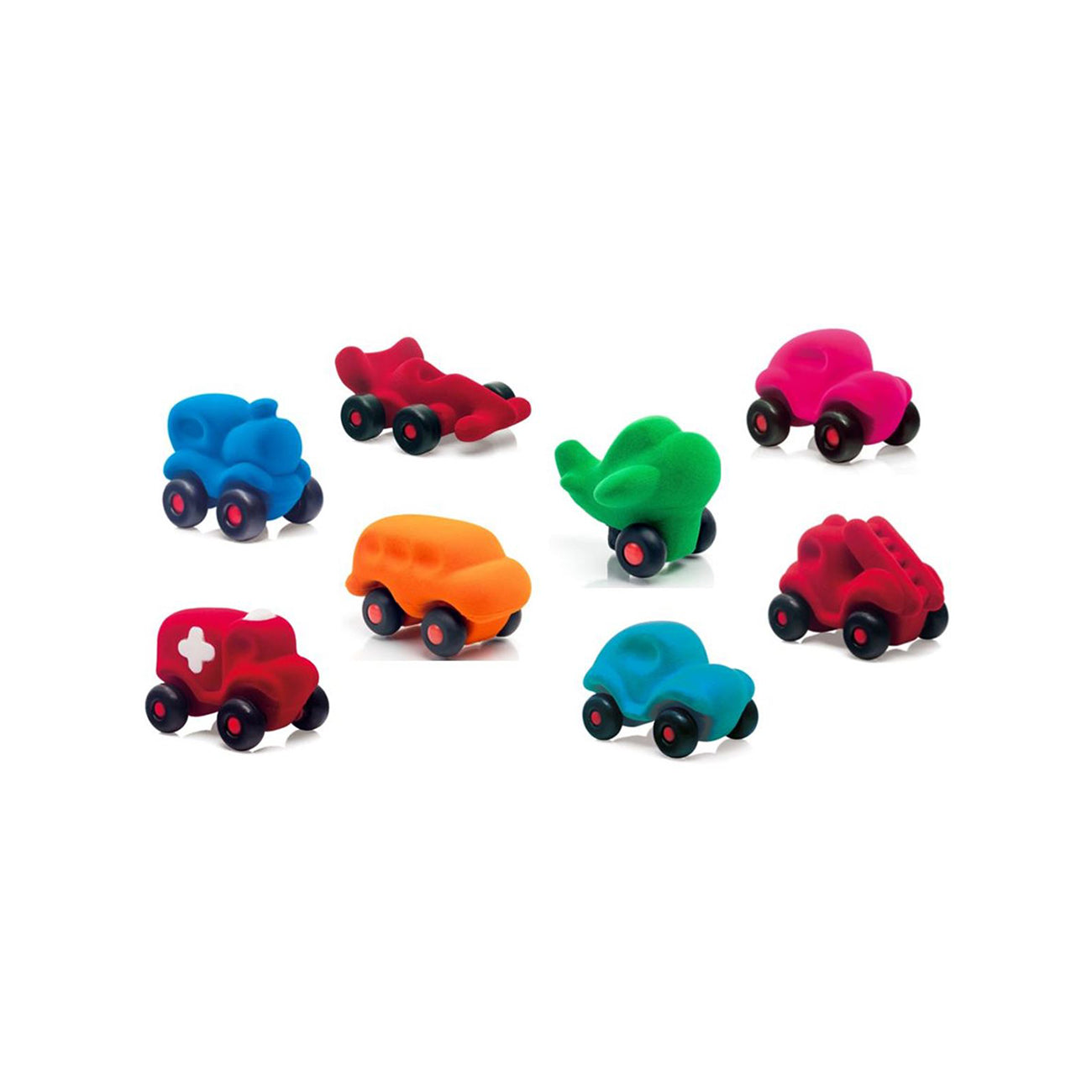 Set asortat de 8 mini vehicule cauciuc natural, 10 cm, Rubbabu